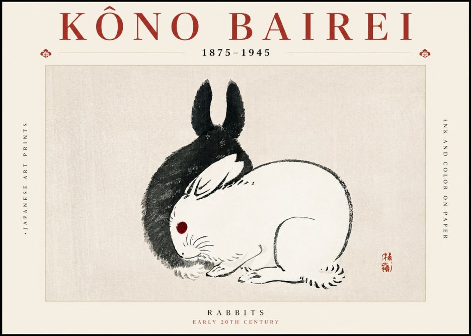 Kōno Bairei Rabbits No2 - Plakát