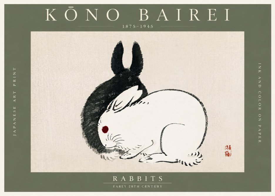 Kōno Bairei Rabbits No3 - Plakát