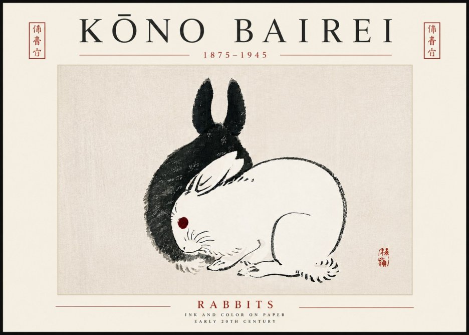 Kōno Bairei Rabbits No5 - Plakát