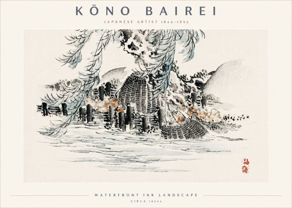 Kōno Bairei Waterfront Ink Landscape No2 - Plakát