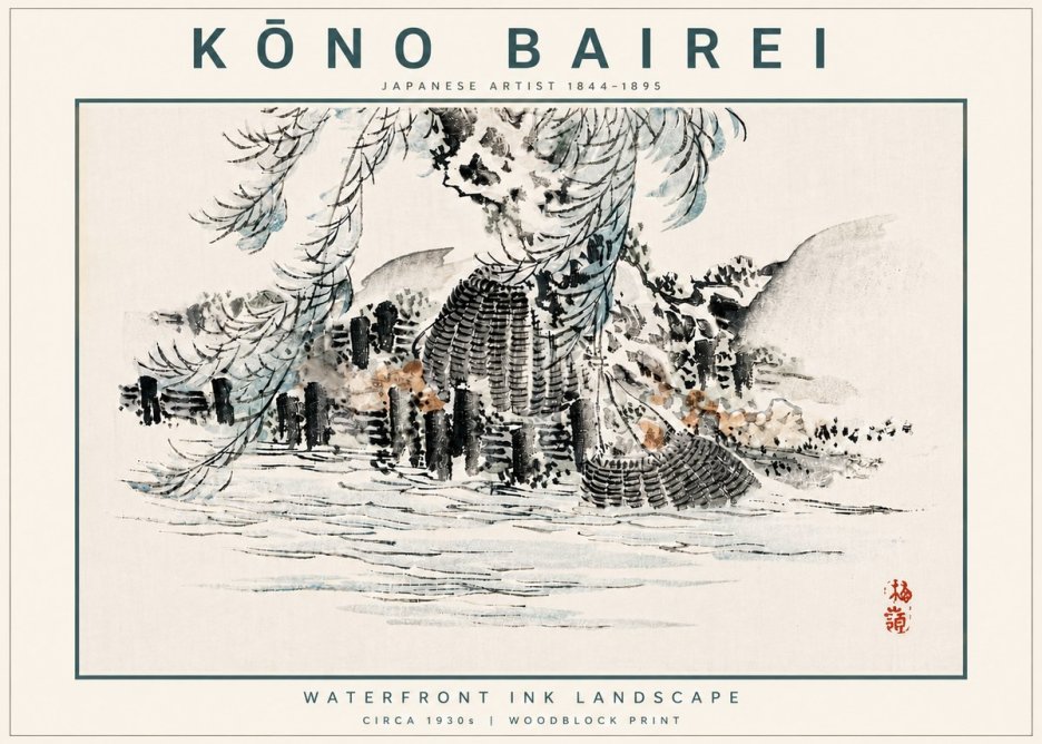 Kōno Bairei Waterfront Ink Landscape No6 - Plakát