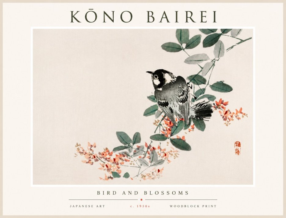 Kōno Bairei Bird and Blossoms No1 - Plakát