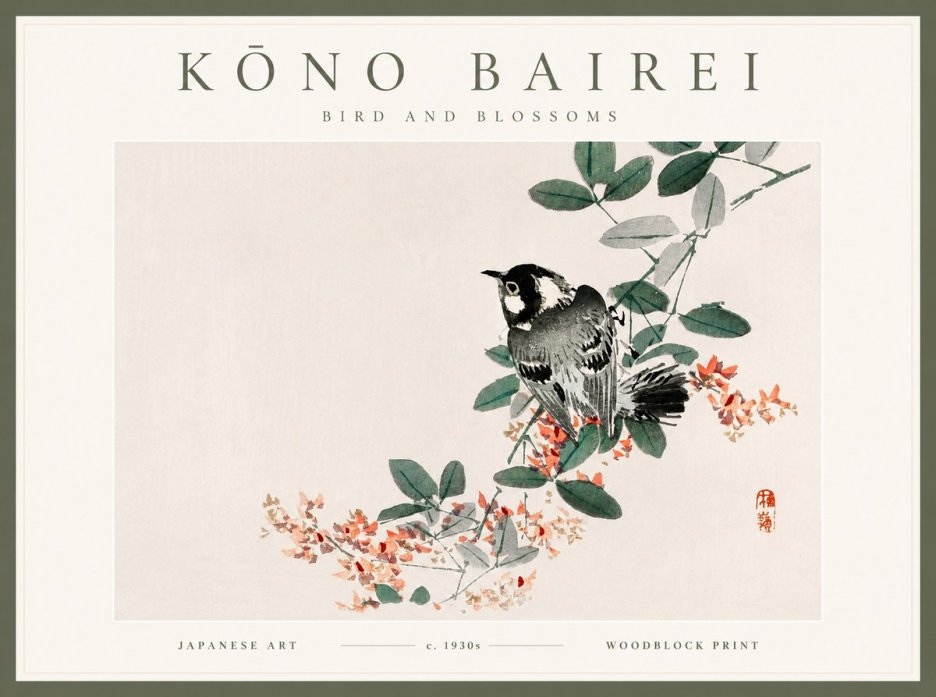 Kōno Bairei Bird and Blossoms No2 - Plakát