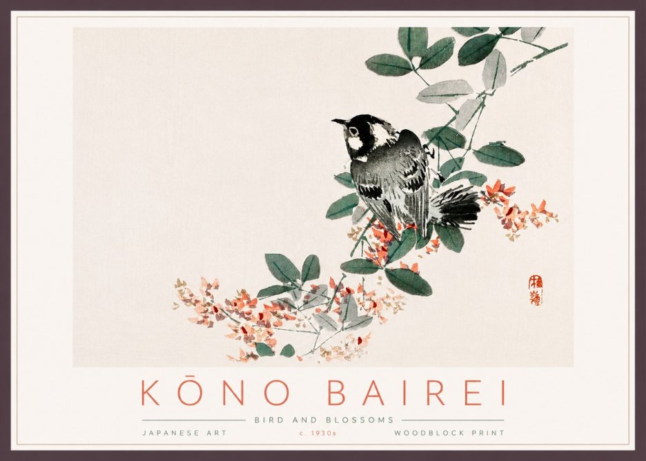 Kōno Bairei Bird and Blossoms No3 - Plakát