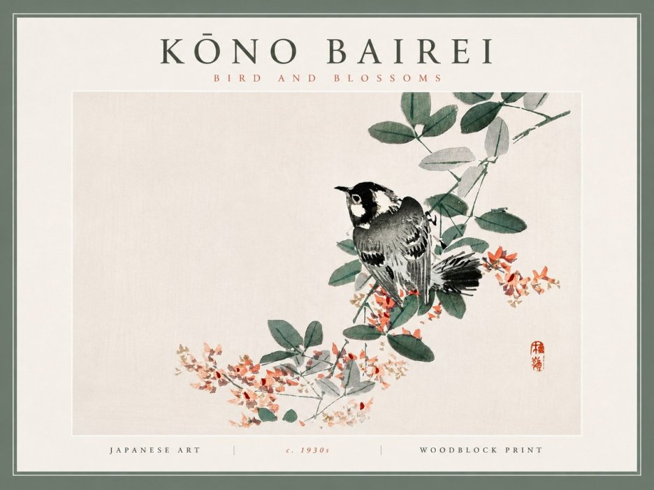 Kōno Bairei Bird and Blossoms No4 - Plakát
