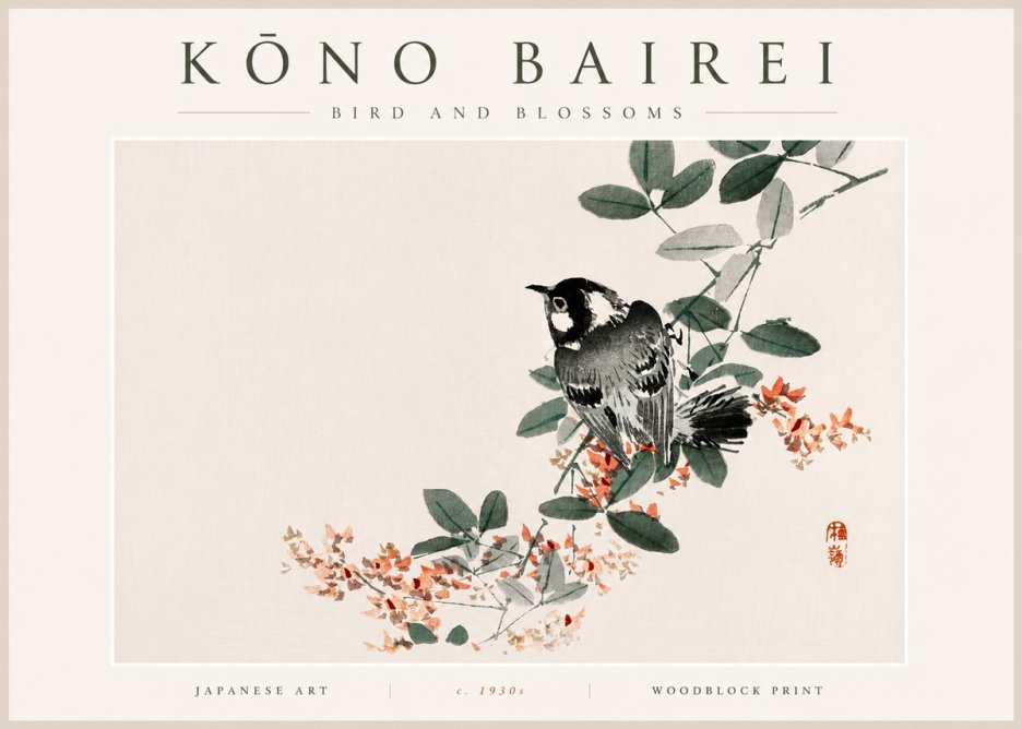 Kōno Bairei Bird and Blossoms No5 - Plakát