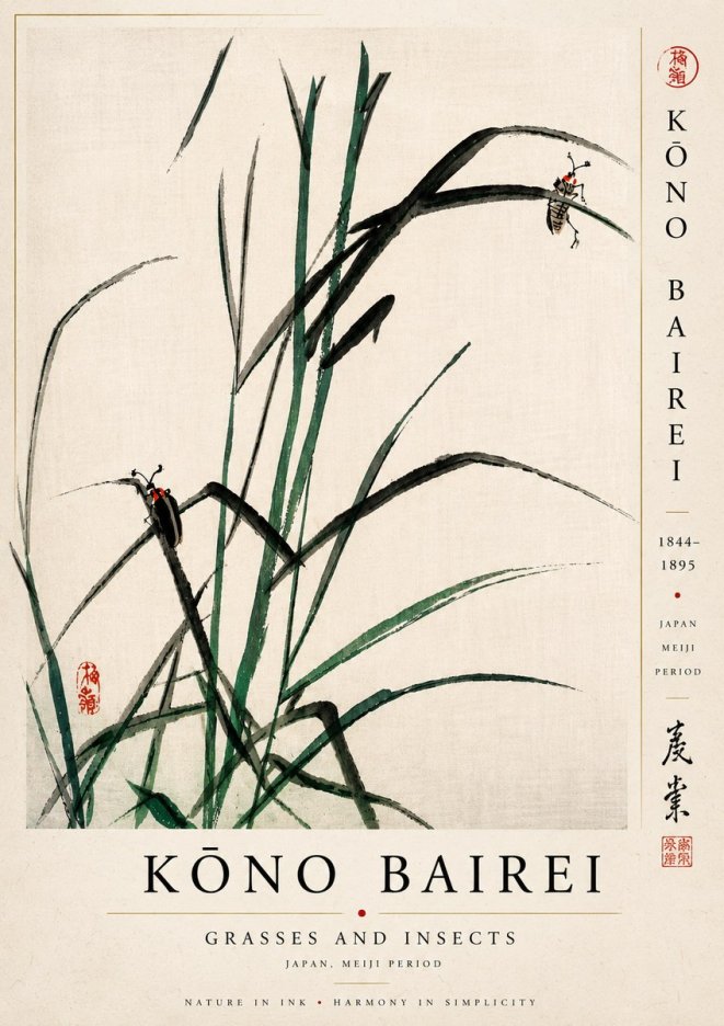Kōno Bairei Grasses and Insects No5 - Plakát