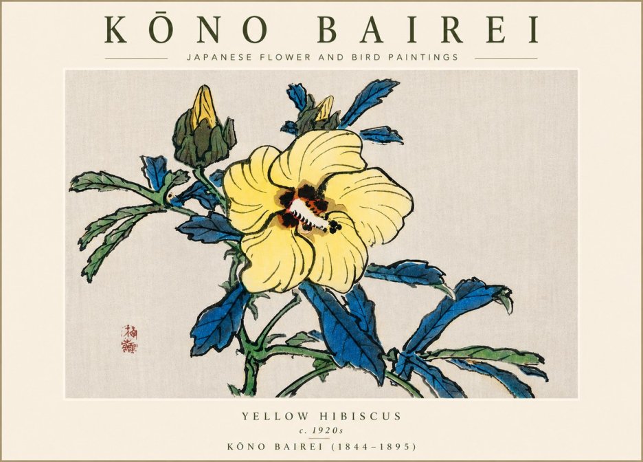 Kōno Bairei Yellow Hibiscus No4 - Plakát