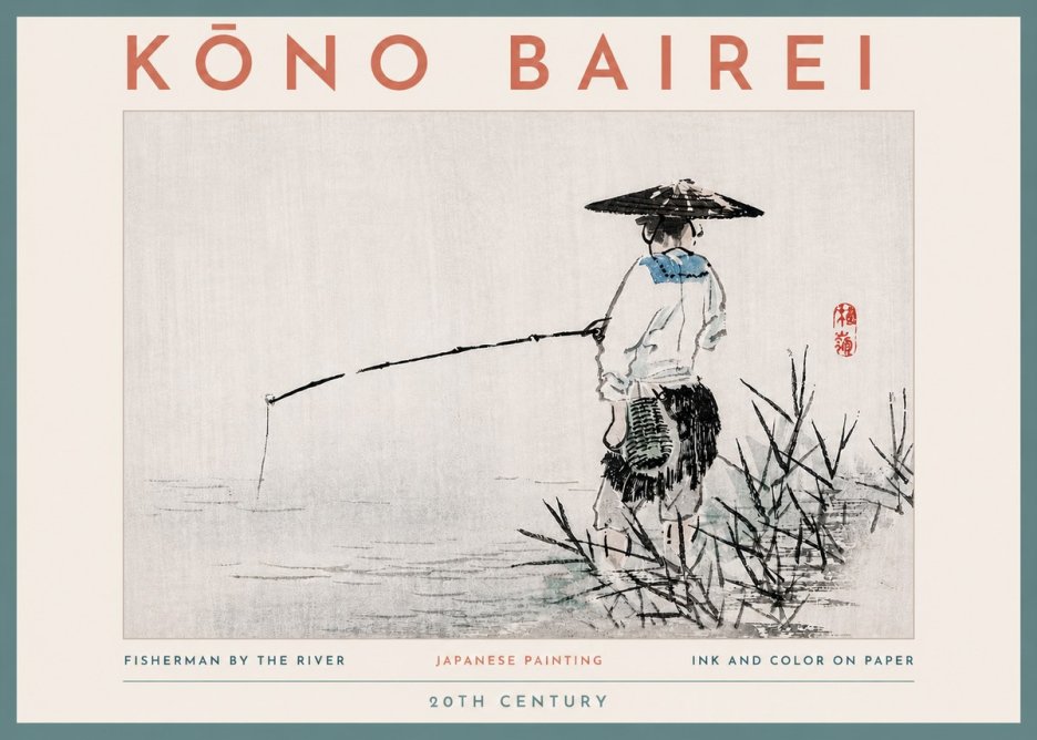 Kōno Bairei Fisherman by the River No4 - Plakát