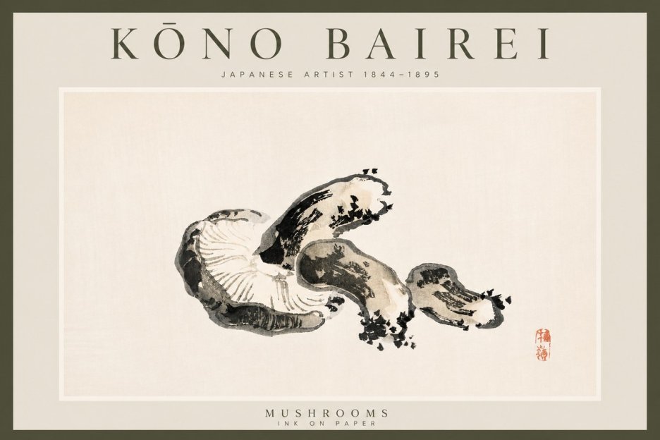 Kōno Bairei Mushrooms No3 - Plakát