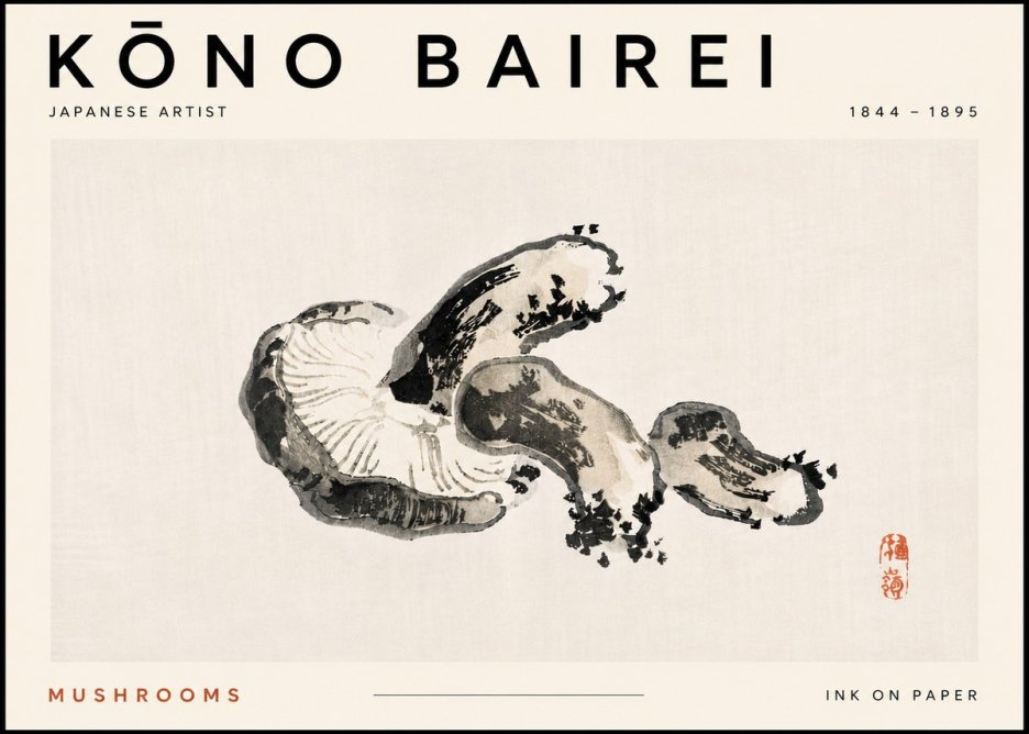 Kōno Bairei Mushrooms No5 - Plakát