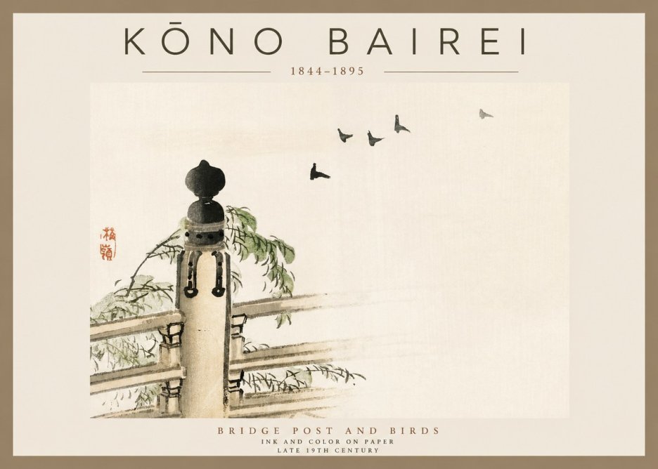 Kōno Bairei Bridge Post and Birds No2 - Plakát