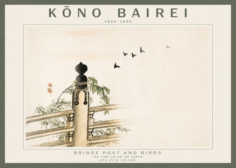 Kōno Bairei Bridge Post and Birds No4 - Plakát