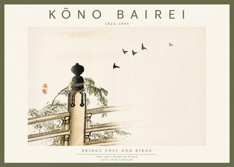 Kōno Bairei Bridge Post and Birds No6 - Plakát