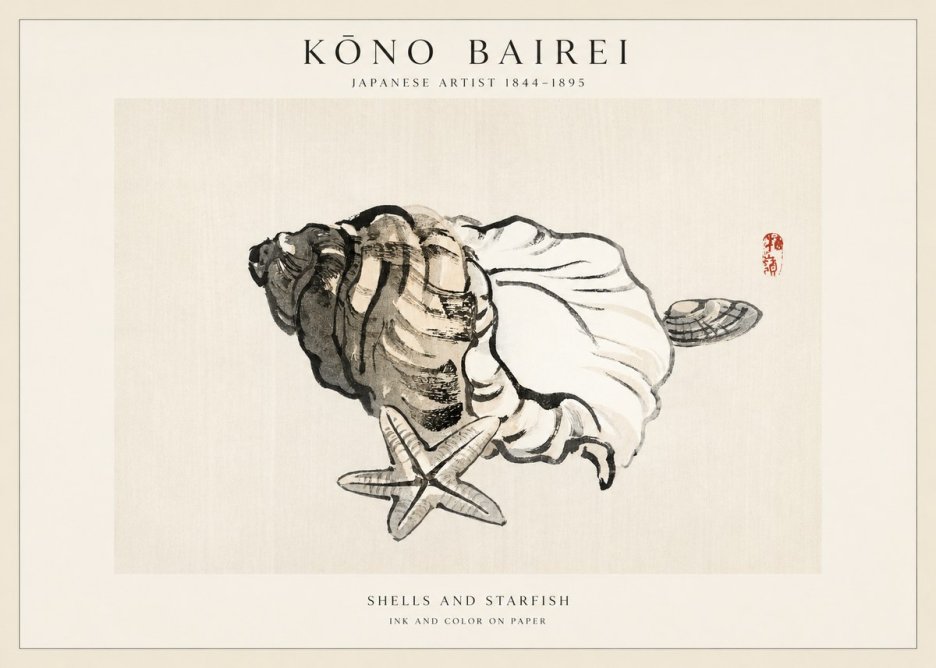 Kōno Bairei Shells and Starfish No1 - Plakát
