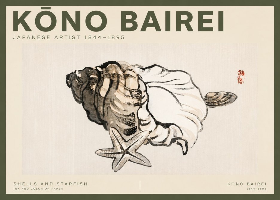 Kōno Bairei Shells and Starfish No2 - Plakát
