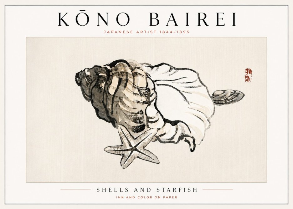 Kōno Bairei Shells and Starfish No3 - Plakát