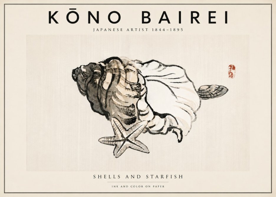 Kōno Bairei Shells and Starfish No5 - Plakát