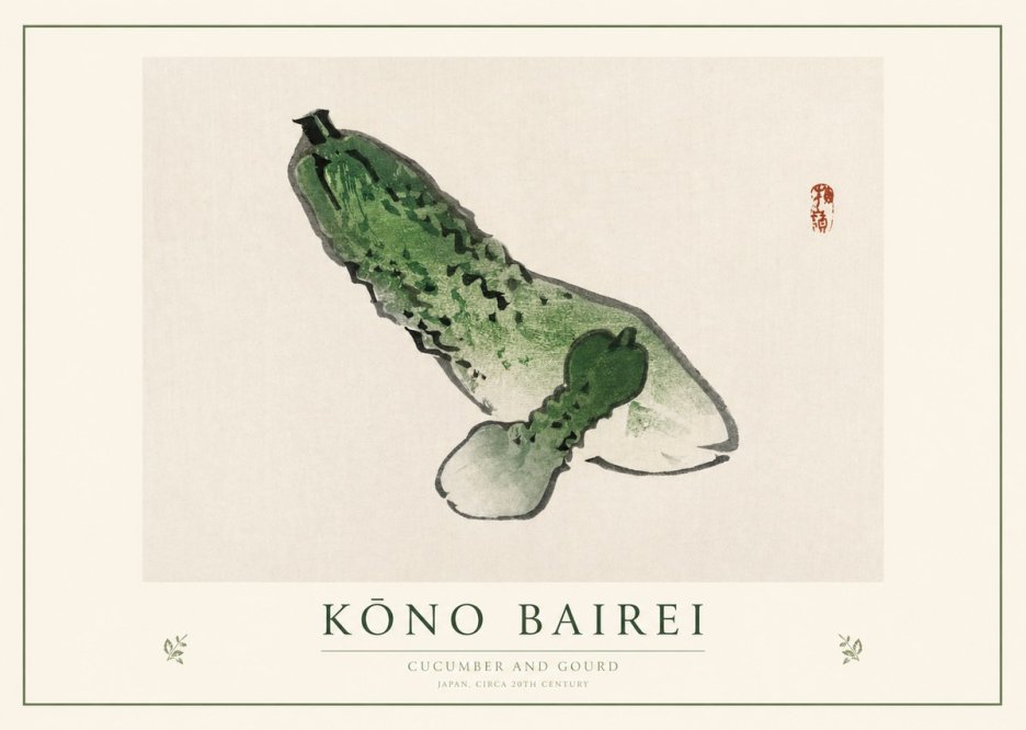 Kōno Bairei Cucumber and Gourd No1 - Plakát