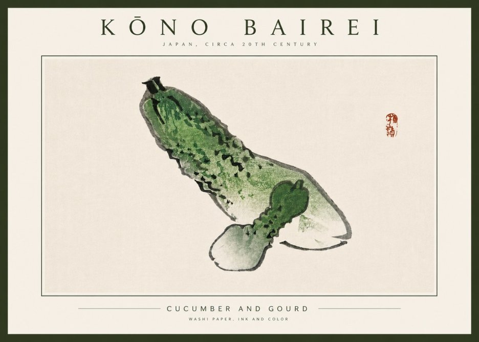 Kōno Bairei Cucumber and Gourd No4 - Plakát