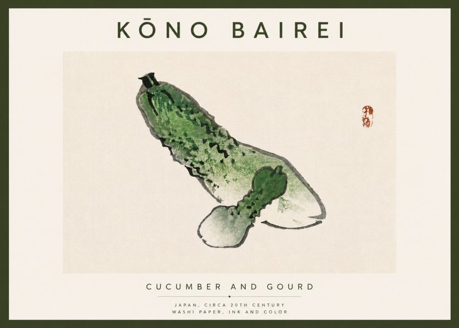 Kōno Bairei Cucumber and Gourd No5 - Plakát