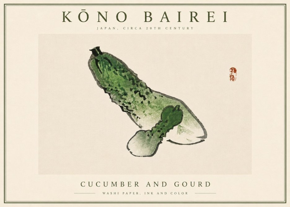 Kōno Bairei Cucumber and Gourd No6 - Plakát