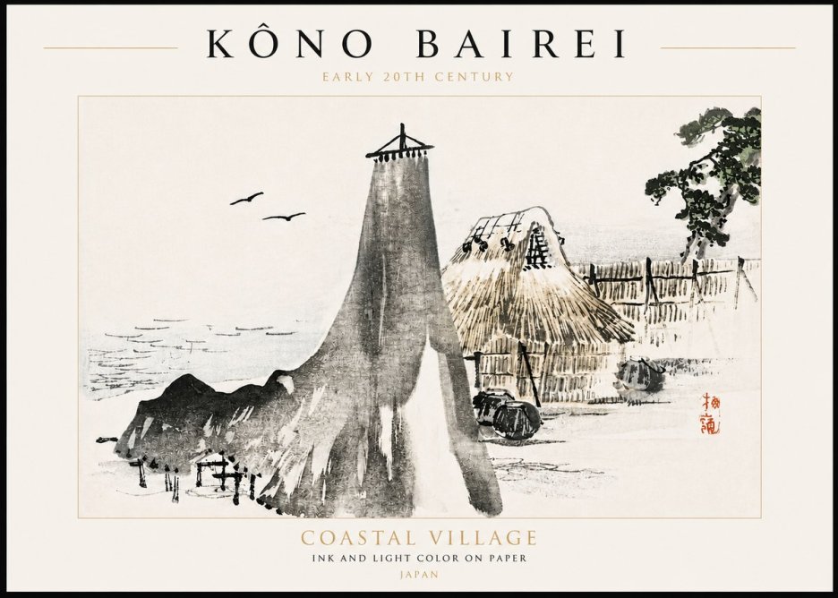 Kōno Bairei Coastal Village No3 - Plakát