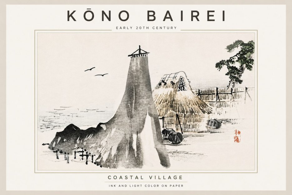 Kōno Bairei Coastal Village No5 - Plakát