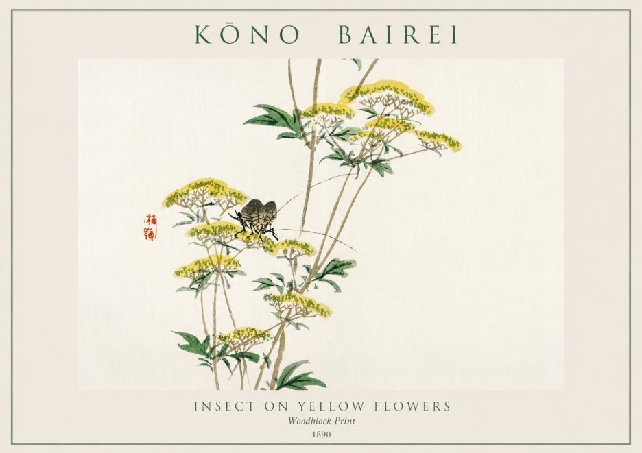 Kōno Bairei Insect on Yellow Flowers No1 - Plakát
