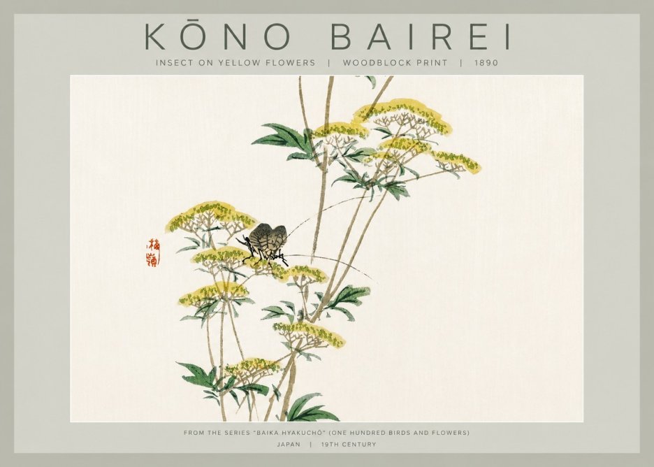 Kōno Bairei Insect on Yellow Flowers No2 - Plakát