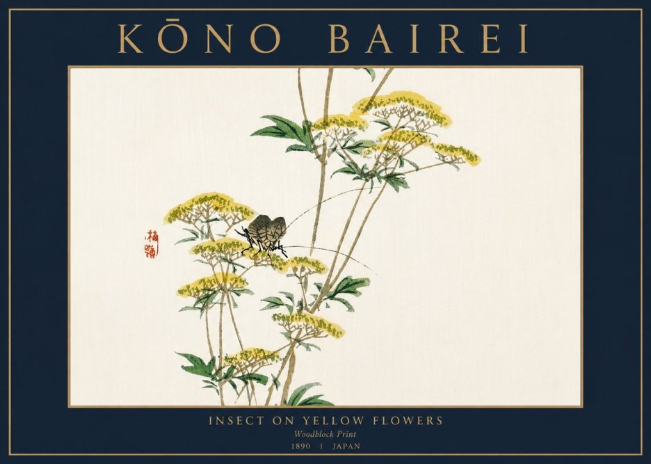 Kōno Bairei Insect on Yellow Flowers No3 - Plakát