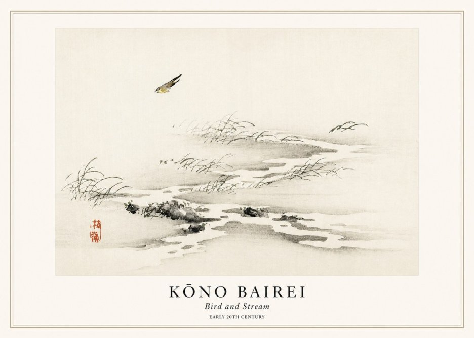 Kōno Bairei Bird and Stream No1 - Plakát