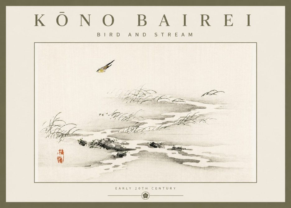 Kōno Bairei Bird and Stream No2 - Plakát