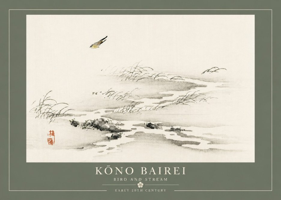 Kōno Bairei Bird and Stream No4 - Plakát