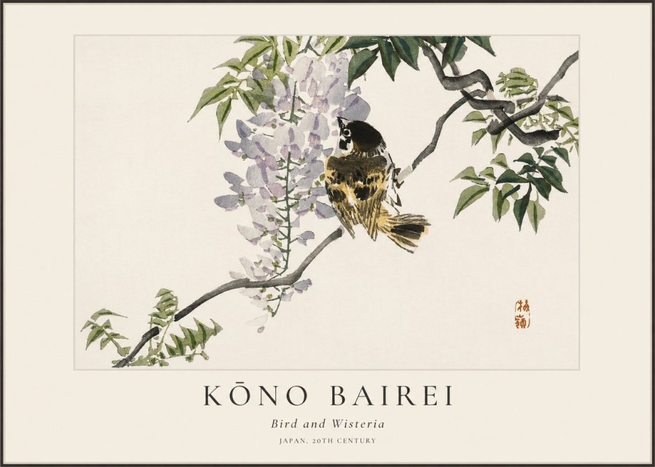 Kōno Bairei Wisteria and Bird No2 - Plakát