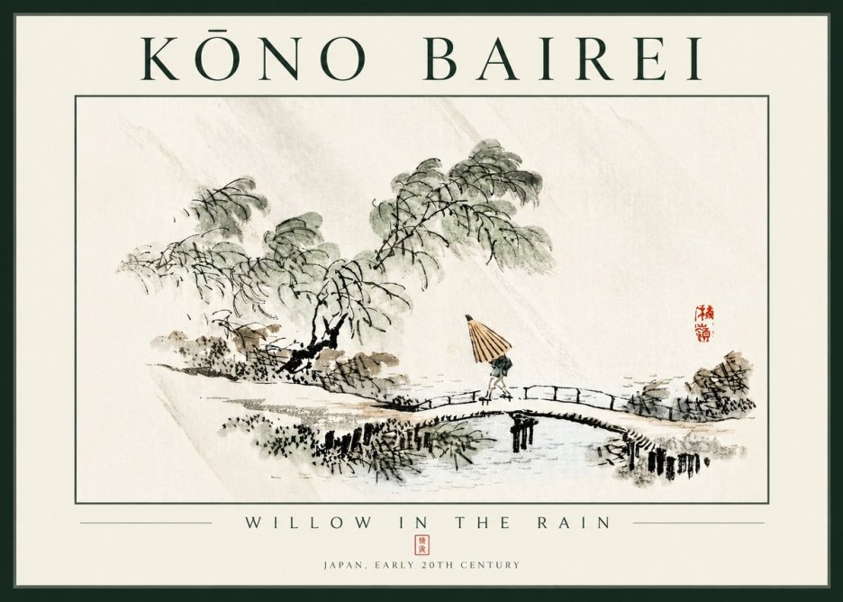 Kōno Bairei Willow in the Rain No4 - Plakát