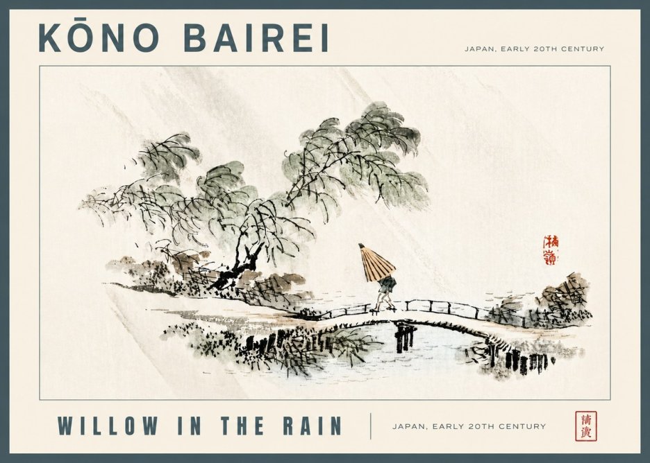 Kōno Bairei Willow in the Rain No5 - Plakát