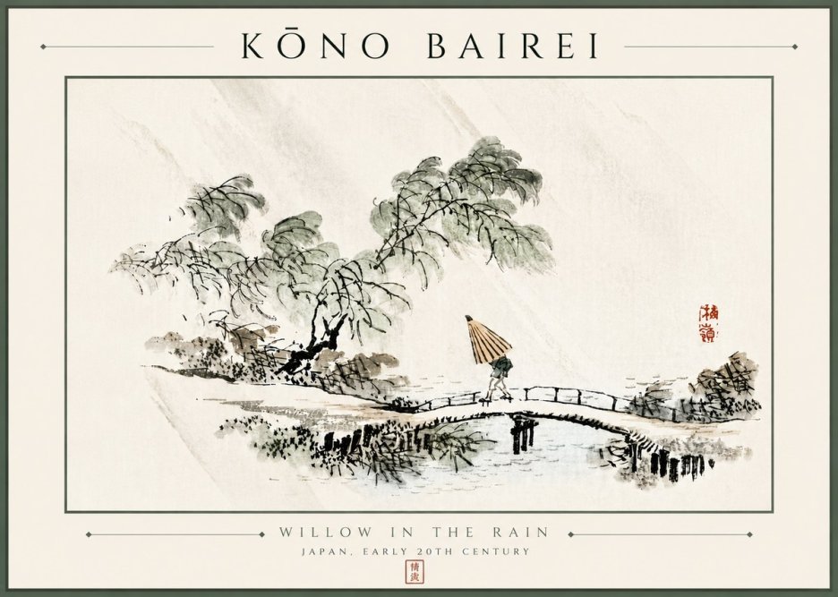 Kōno Bairei Willow in the Rain No6 - Plakát