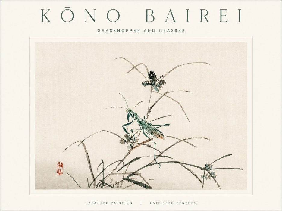 Kōno Bairei Grasshopper and Grasses No1 - Plakát