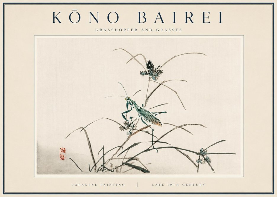Kōno Bairei Grasshopper and Grasses No3 - Plakát