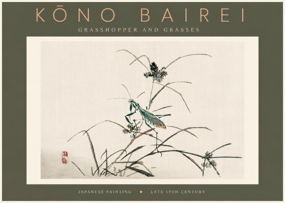 Kōno Bairei Grasshopper and Grasses No4 - Plakát