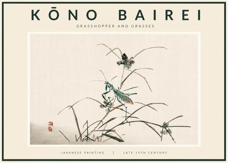 Kōno Bairei Grasshopper and Grasses No5 - Plakát
