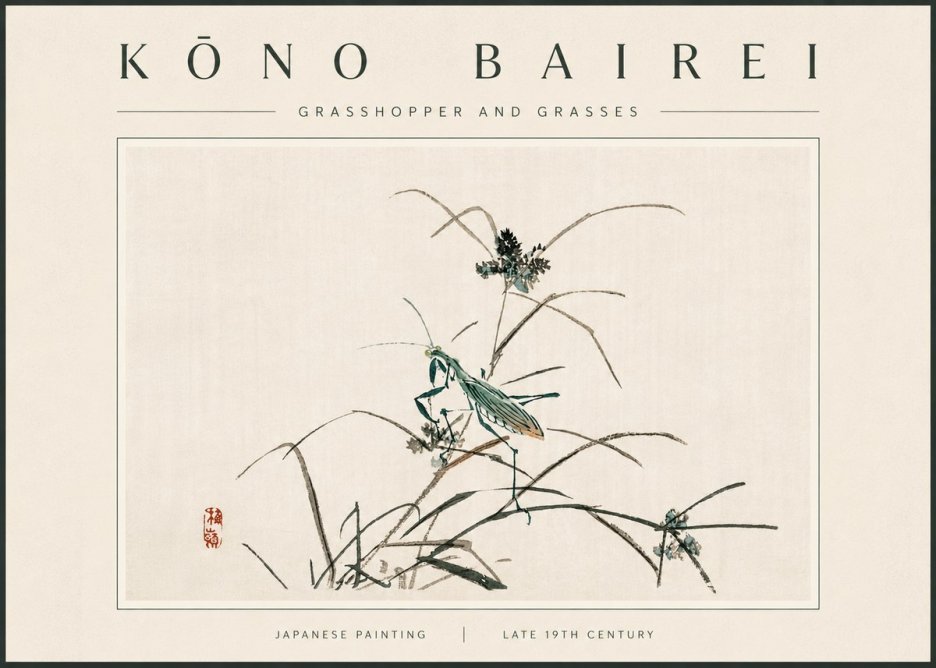 Kōno Bairei Grasshopper and Grasses No6 - Plakát