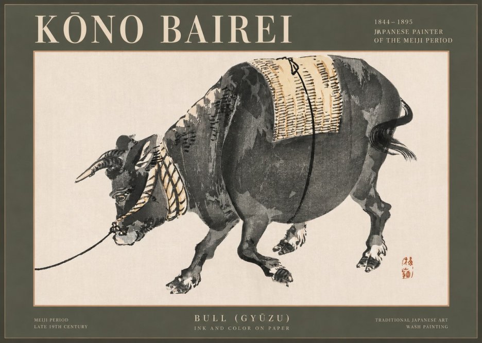 Kōno Bairei Bull (Gyūzu) No2 - Plakát