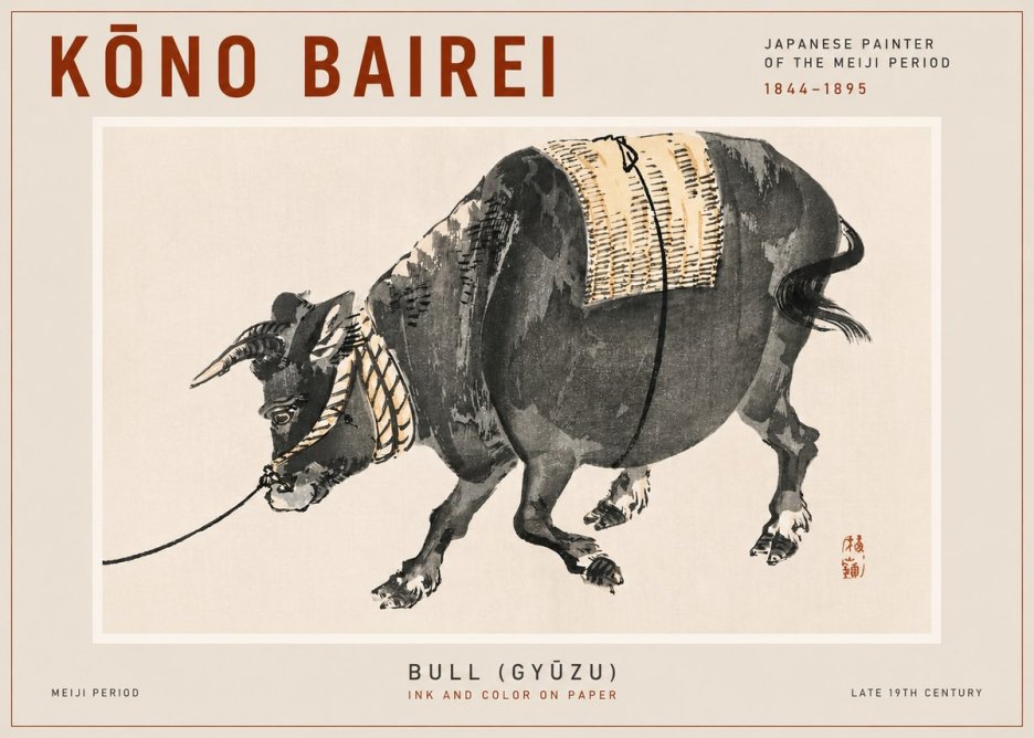 Kōno Bairei Bull (Gyūzu) No4 - Plakát