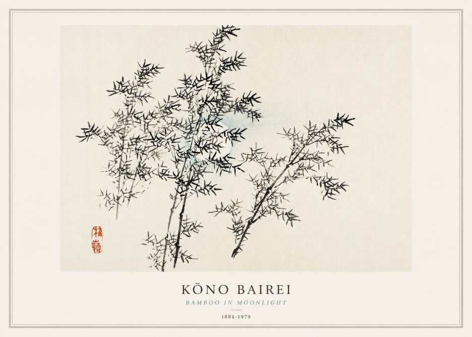 Kōno Bairei Bamboo in Moonlight No1 - Plakát