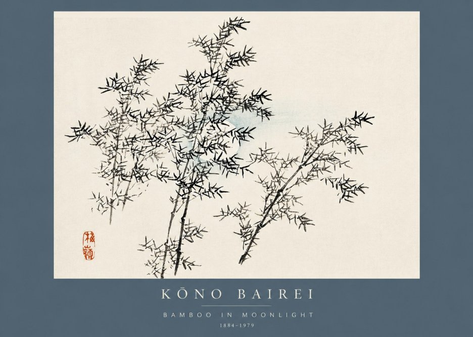 Kōno Bairei Bamboo in Moonlight No2 - Plakát
