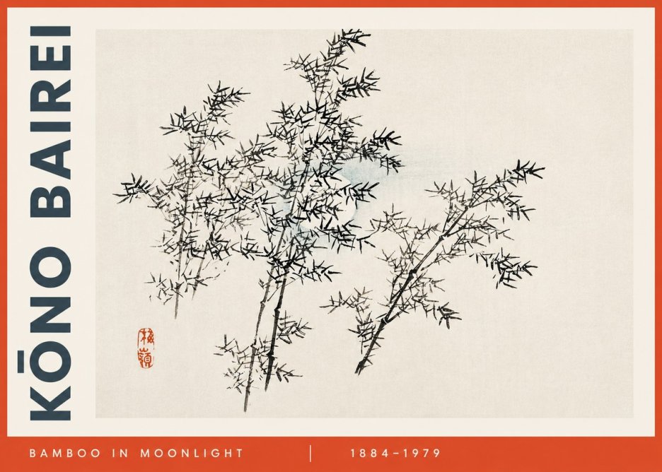 Kōno Bairei Bamboo in Moonlight No3 - Plakát