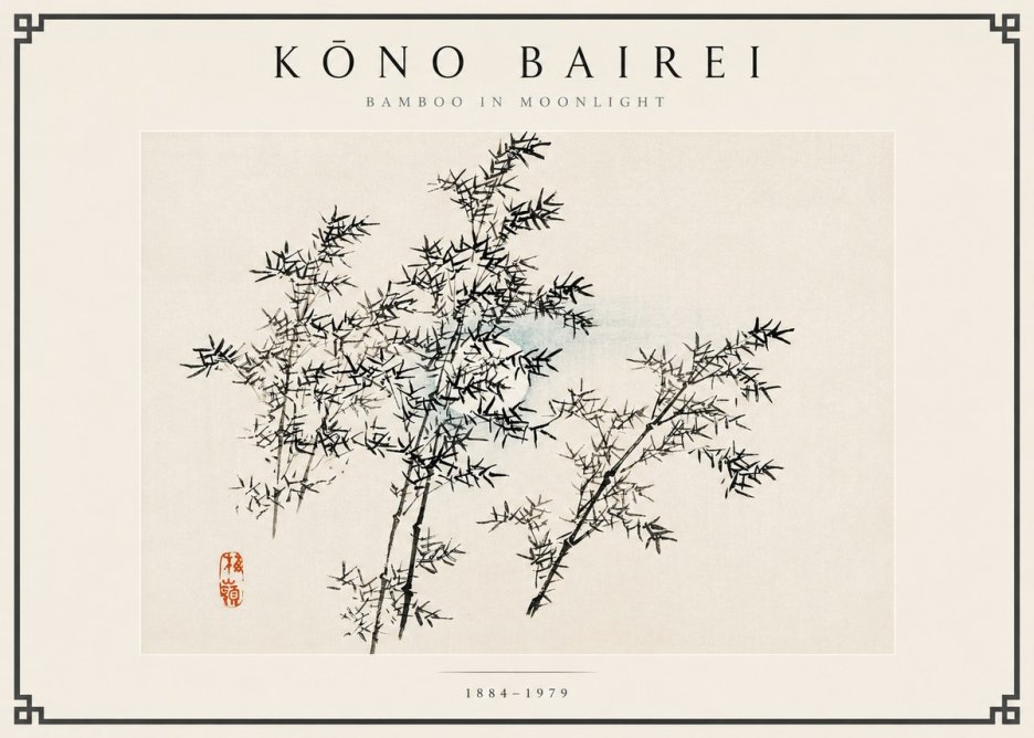 Kōno Bairei Bamboo in Moonlight No6 - Plakát