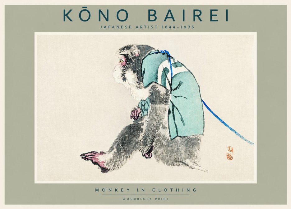 Kōno Bairei Monkey in Clothing No2 - Plakát